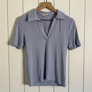 Madewell Drapey Rib Short Sleeve Polo Top Blue